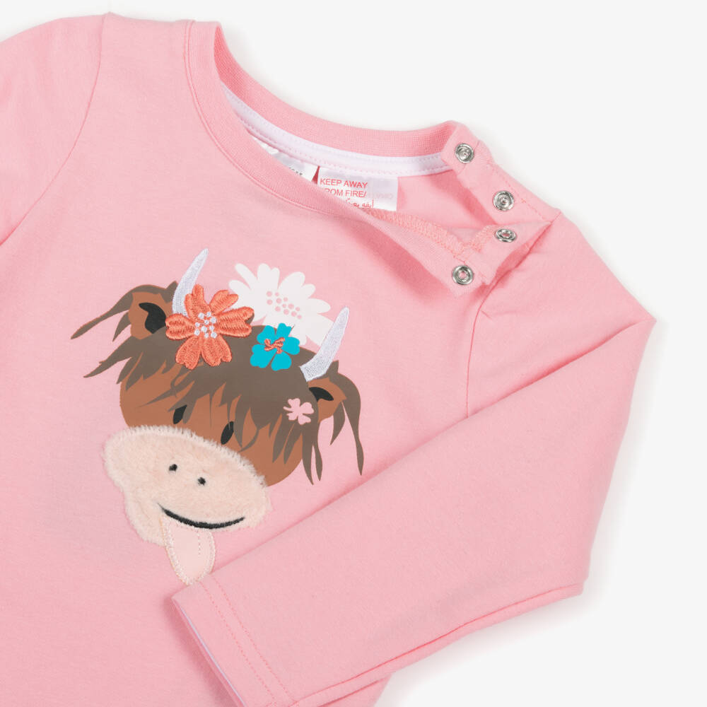 Blade & Rose-Girls Pink Cotton Bonnie Highland Cow Top | Childrensalon Outlet