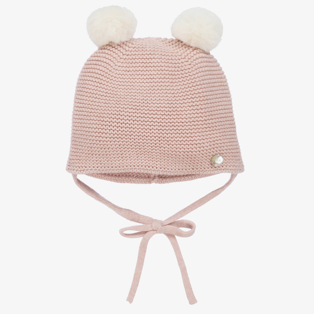 PAZ Rodríguez-Girls Pink Cotton & Cashmere Knit Pom-Pom Hat | Childrensalon Outlet