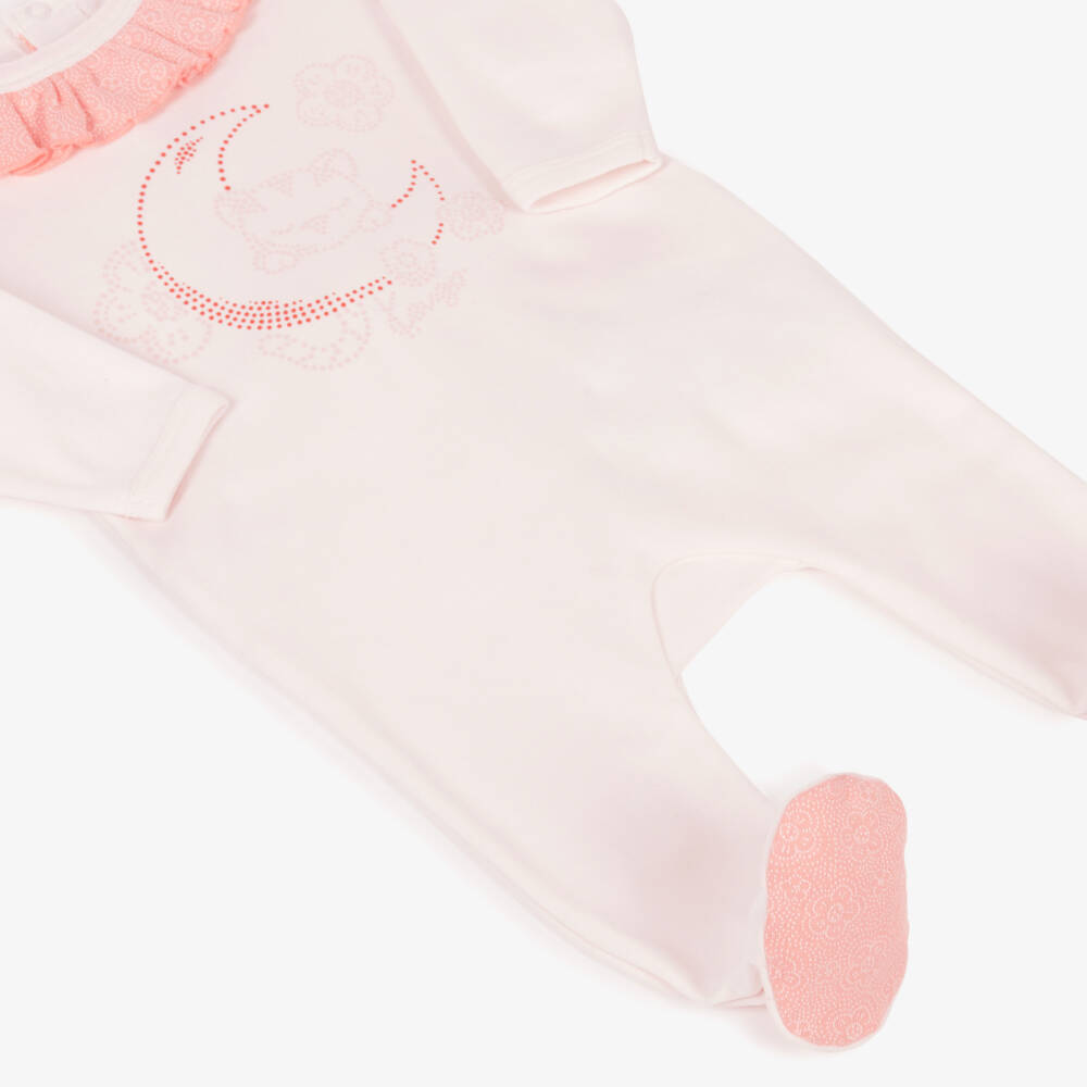 KENZO KIDS-Girls Pink Cotton Cat & Moon Babygrow | Childrensalon Outlet