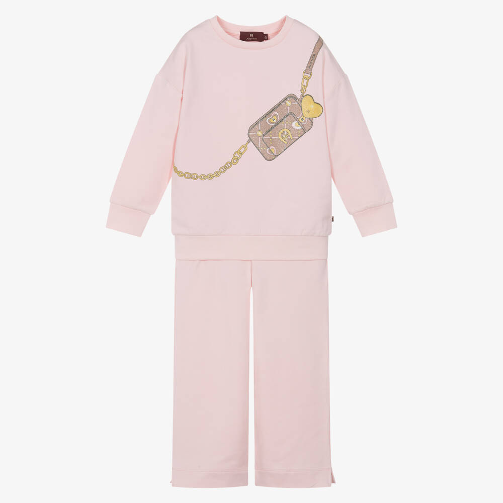 AIGNER-Girls Pink Cotton Crossbody Bag Tracksuit | Childrensalon Outlet