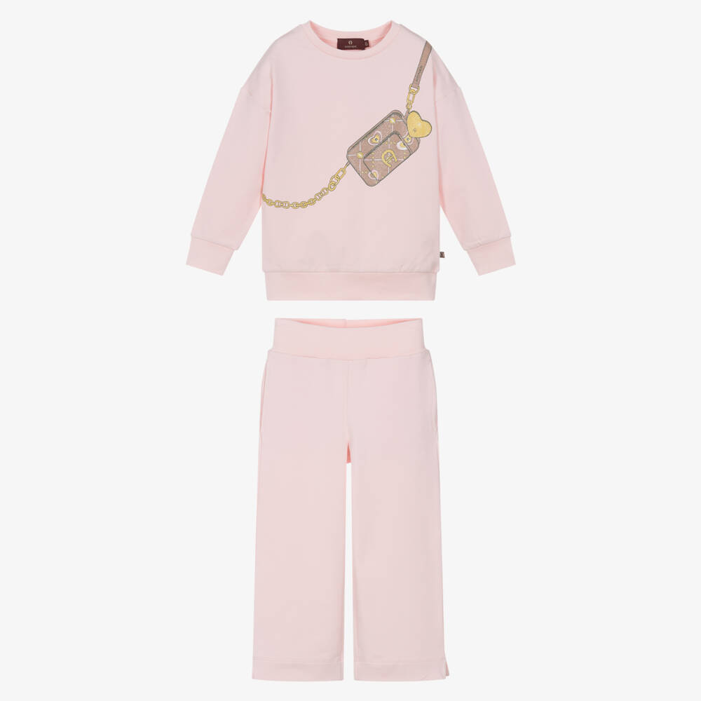 AIGNER-Girls Pink Cotton Crossbody Bag Tracksuit | Childrensalon Outlet