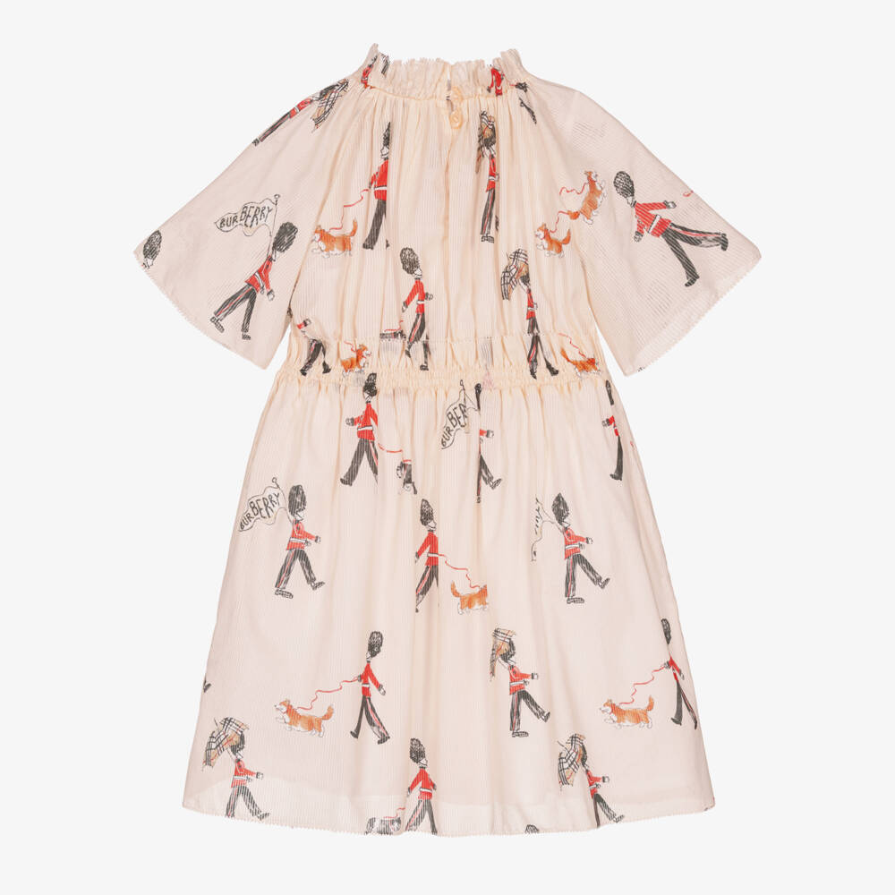 Burberry-Girls Pink Cotton Dress with King's Guard Print | Childrensalon Outlet