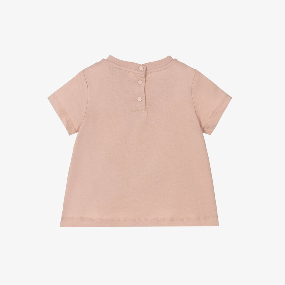 Emporio Armani-Girls Pink Cotton Embroidered Tonal Logo T-Shirt | Childrensalon Outlet