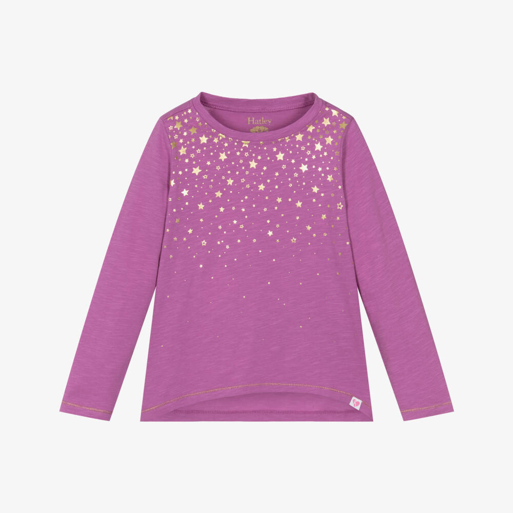 Hatley-Girls Pink Cotton Falling Stars Top | Childrensalon Outlet