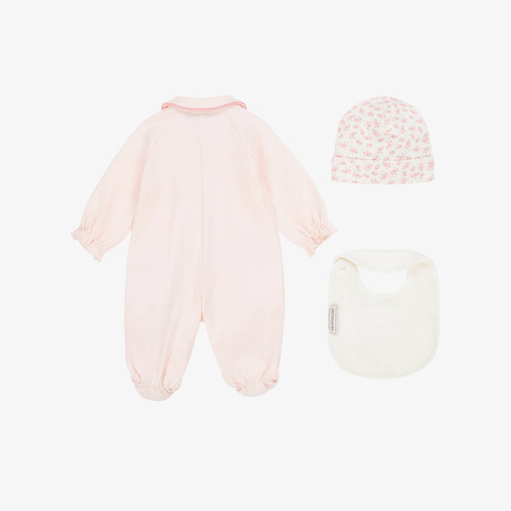 Monnalisa-Girls Pink Cotton Floral Bow Babysuit Set | Childrensalon Outlet