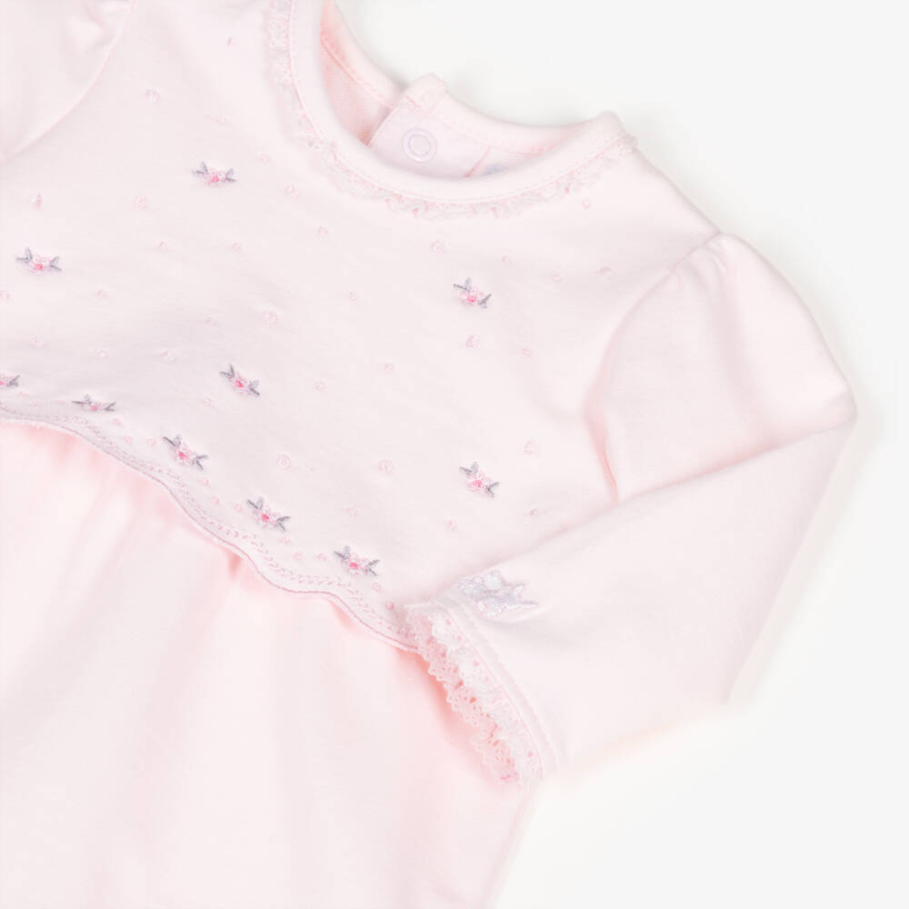 Emile et Rose-Girls Pink Cotton Floral Embroidered Babysuit Set | Childrensalon Outlet