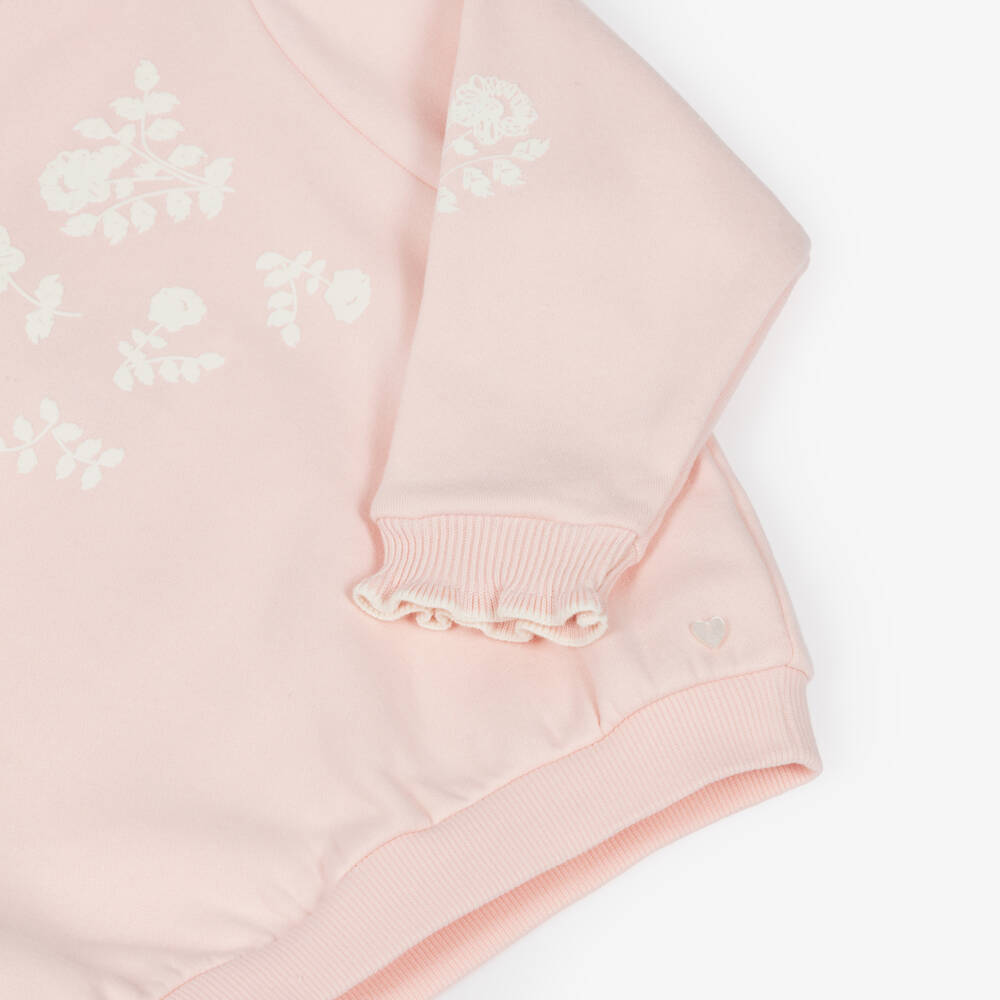 Tartine et Chocolat-Girls Pink Cotton Floral & Frill Sweatshirt | Childrensalon Outlet