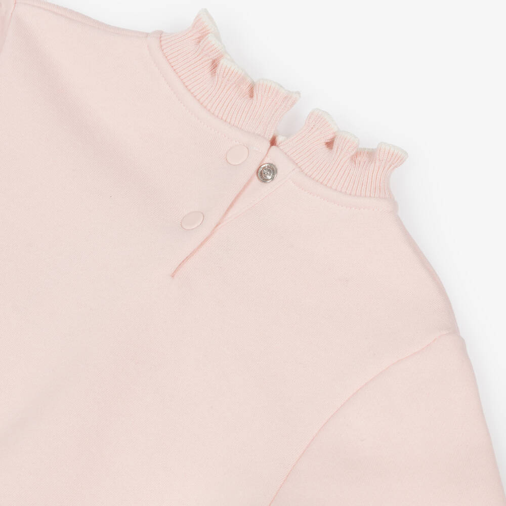 Tartine et Chocolat-Girls Pink Cotton Floral & Frill Sweatshirt | Childrensalon Outlet