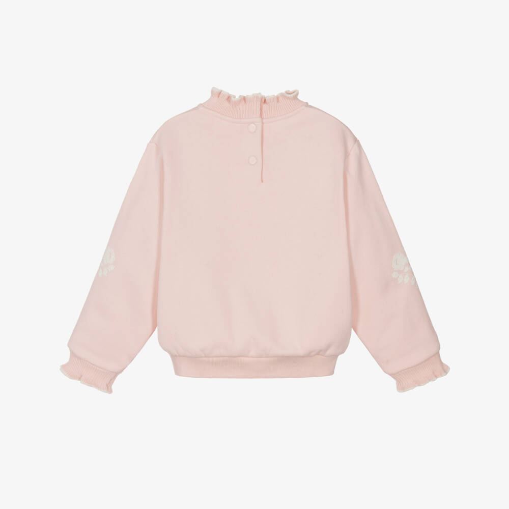 Tartine et Chocolat-Girls Pink Cotton Floral & Frill Sweatshirt | Childrensalon Outlet