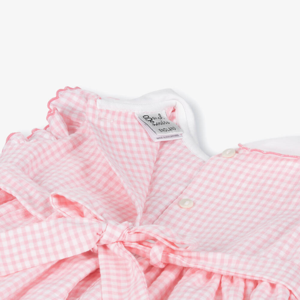Sarah Louise-Girls Pink Cotton Gingham Smocked Dress | Childrensalon Outlet