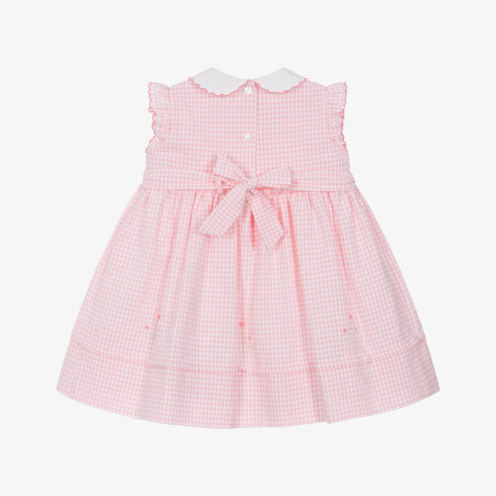 Sarah Louise-Girls Pink Cotton Gingham Smocked Dress | Childrensalon Outlet