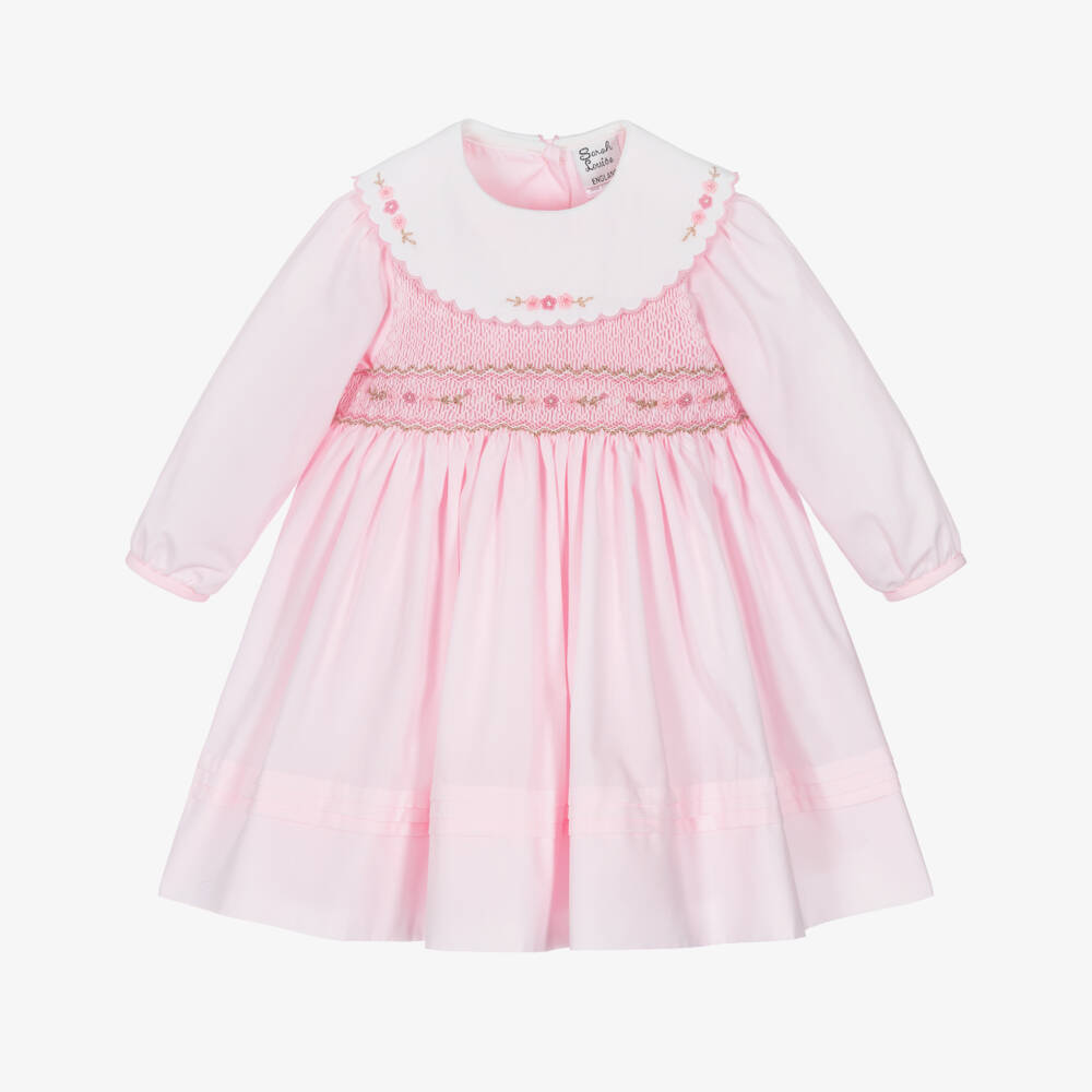 Sarah Louise-Girls Pink Cotton Hand-Smocked Dress | Childrensalon Outlet