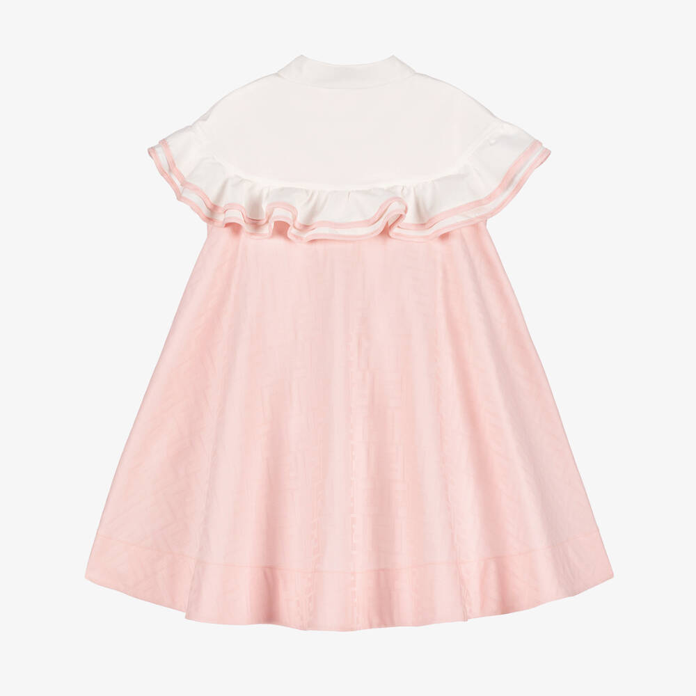 Fendi-Girls Pink Cotton Jacquard FF Logo Dress | Childrensalon Outlet