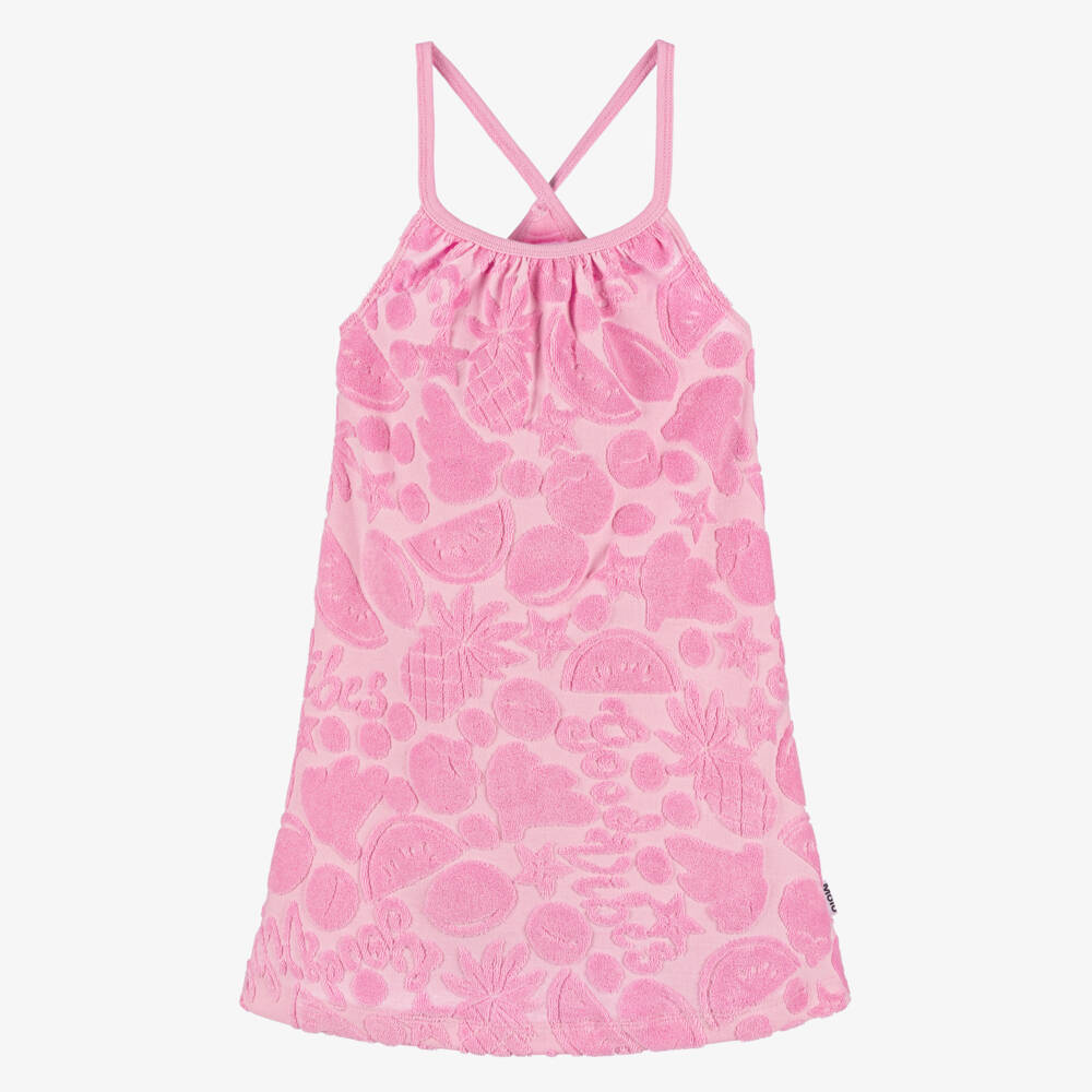 Molo-Girls Pink Cotton Jacquard Fruits Beach Dress | Childrensalon Outlet