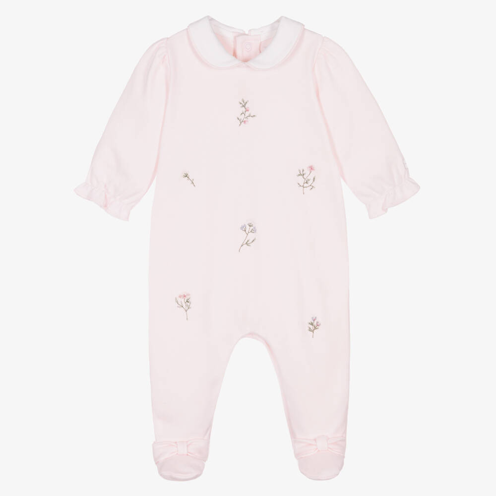 Emile et Rose-Girls Pink Cotton Jersey Embroidered Babygrow | Childrensalon Outlet