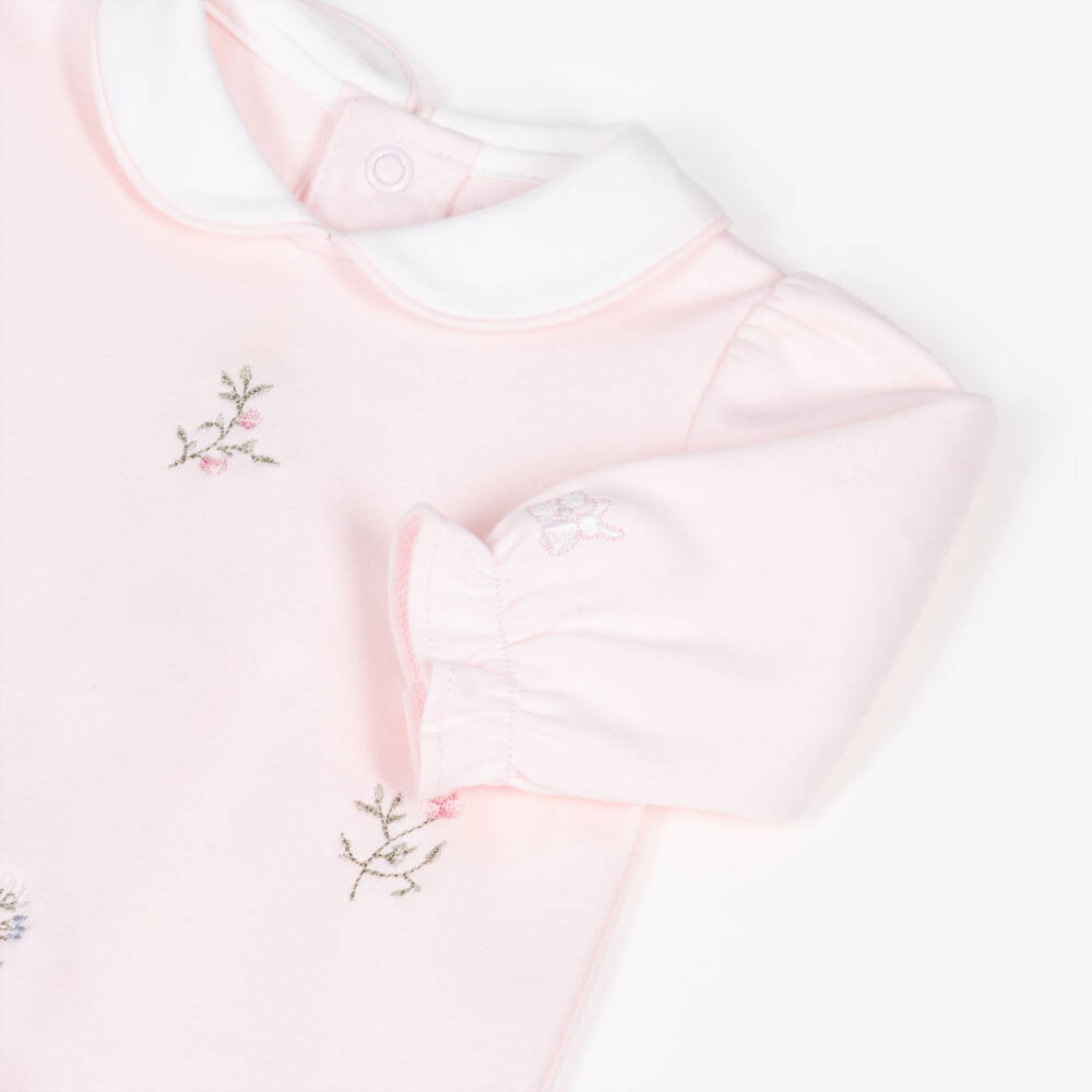Emile et Rose-Girls Pink Cotton Jersey Embroidered Babygrow | Childrensalon Outlet