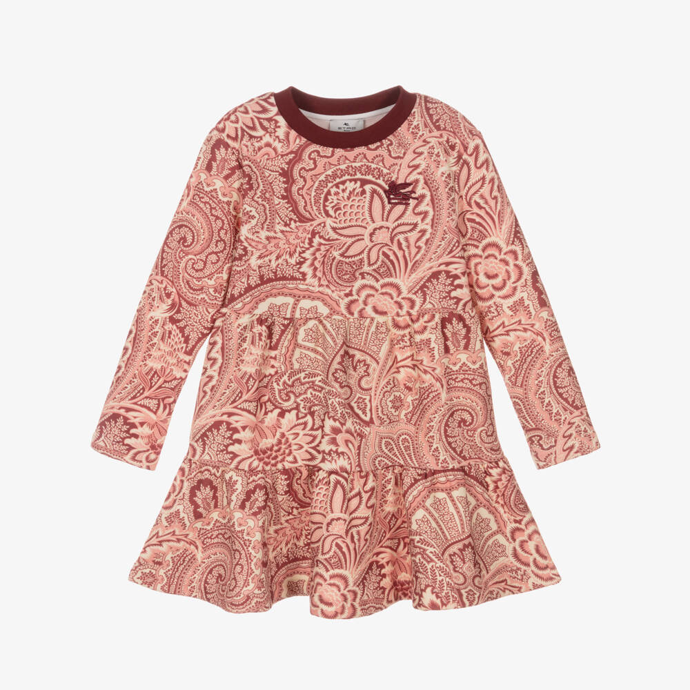 Etro-Girls Pink Cotton Jersey Paisley Dress with Ruffle Hem | Childrensalon Outlet