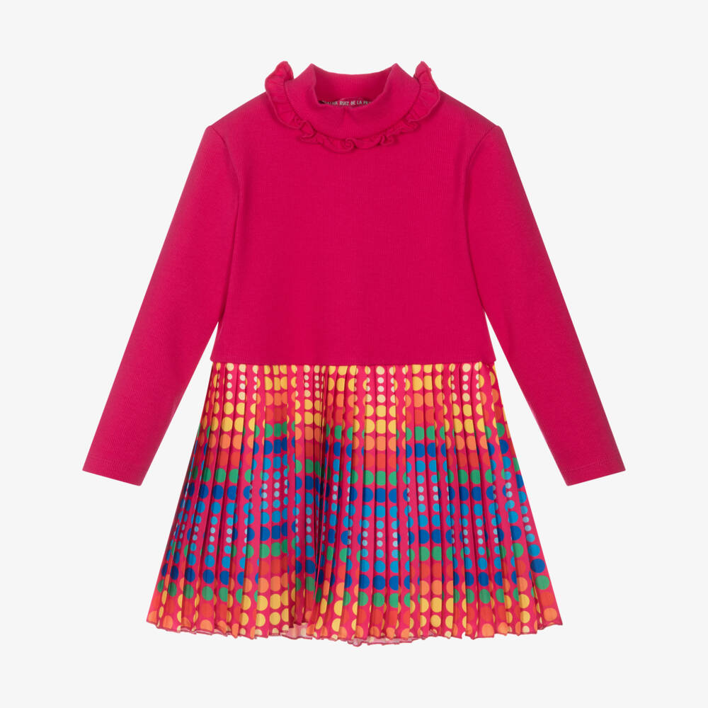 Agatha Ruiz de la Prada-Girls Pink Cotton Jersey & Pleated Satin Dress | Childrensalon Outlet