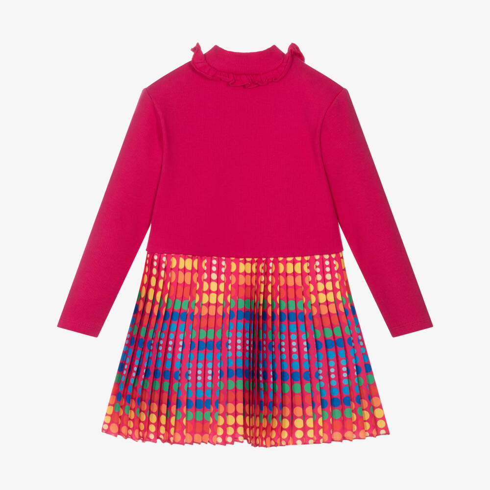 Agatha Ruiz de la Prada-Girls Pink Cotton Jersey & Pleated Satin Dress | Childrensalon Outlet
