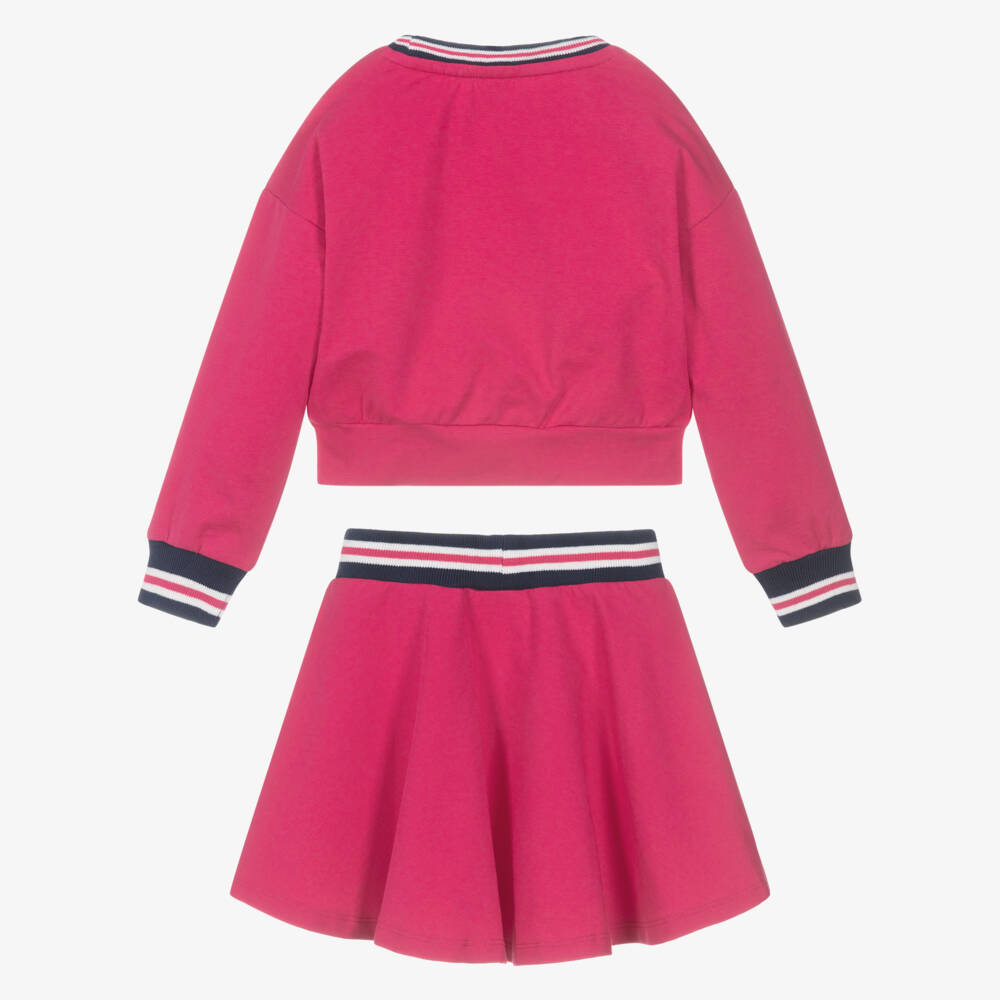 iDO-Girls Pink Cotton Jersey Skirt Set with Blue Ribbed Trims | Childrensalon Outlet
