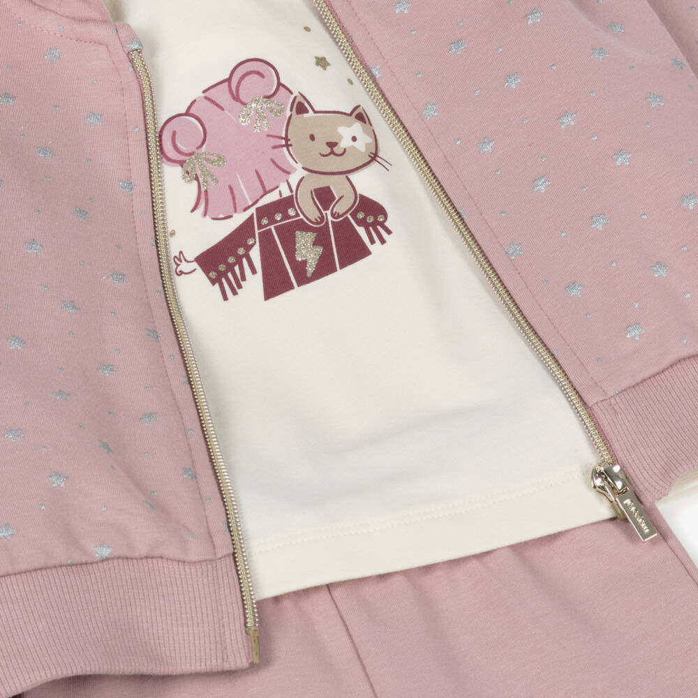 Mayoral-Girls Pink Cotton Jersey Star Print Tracksuit Set | Childrensalon Outlet