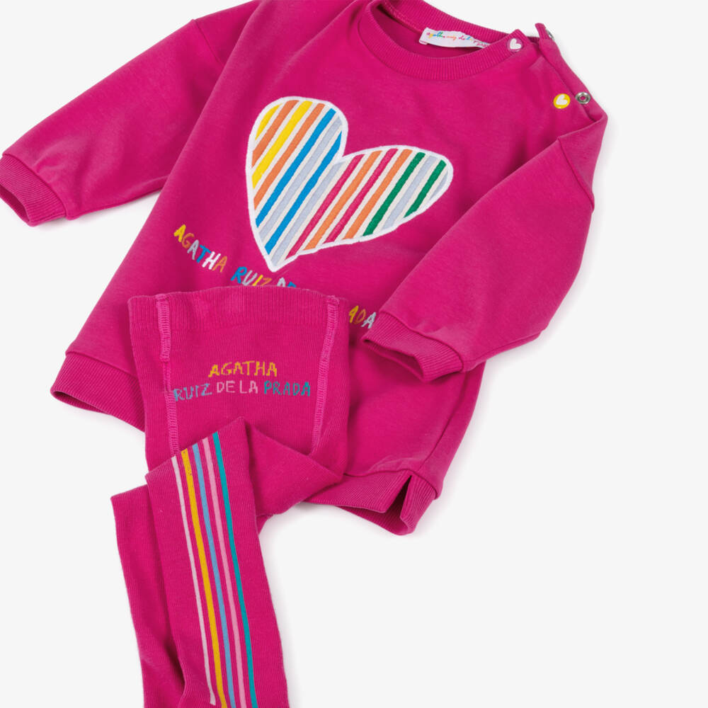 Agatha Ruiz de la Prada-Girls Pink Cotton Jersey Sweatshirt Dress & Tights Set | Childrensalon Outlet