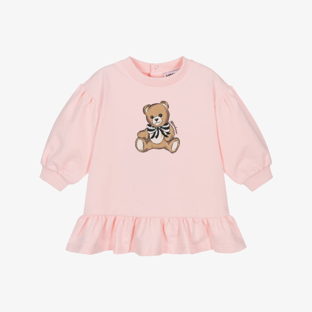 Moschino-Платье из розового трикотажа с мишкой для девочек | Childrensalon Outlet