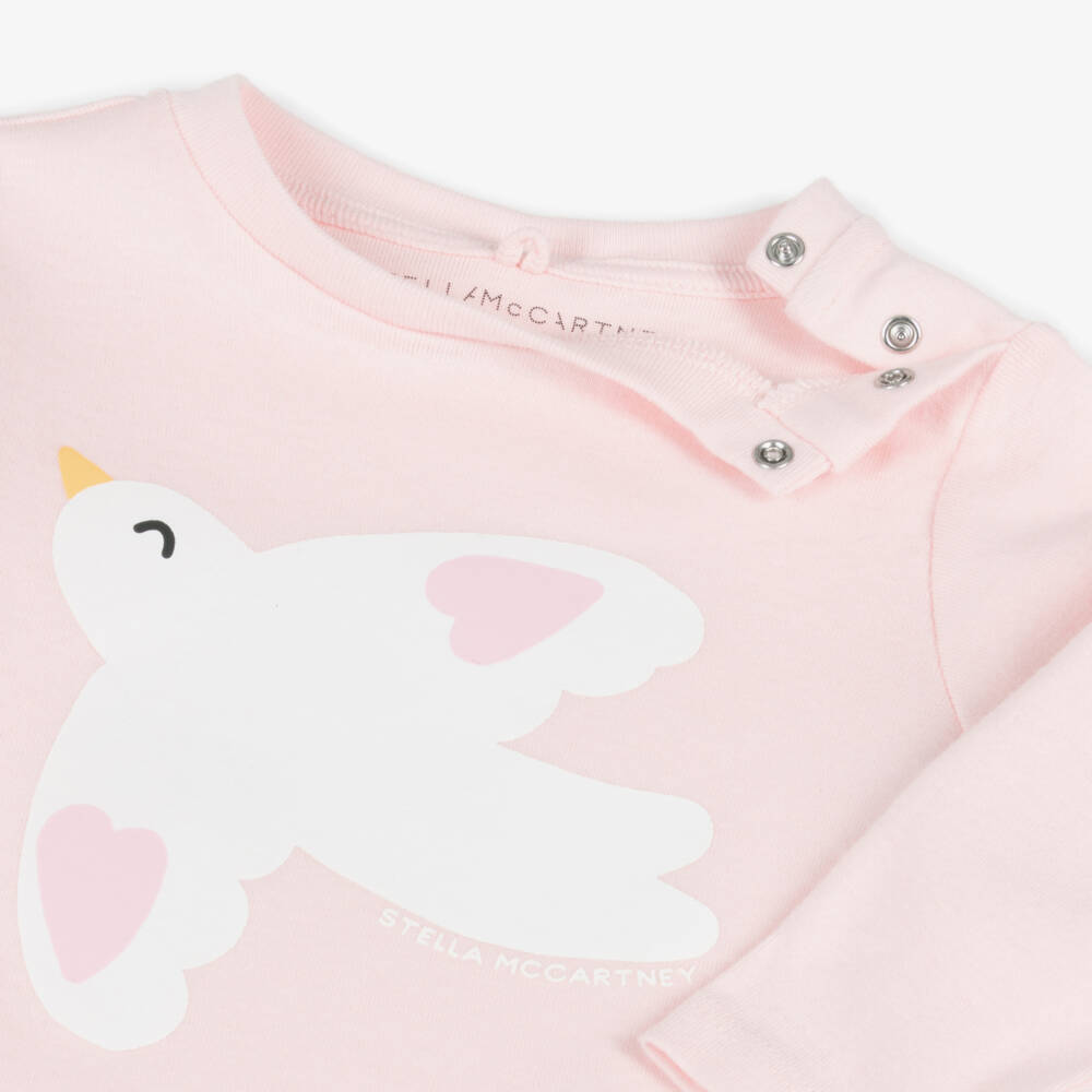 Stella McCartney Kids-Girls Pink Cotton Jersey Top with Bird Print | Childrensalon Outlet