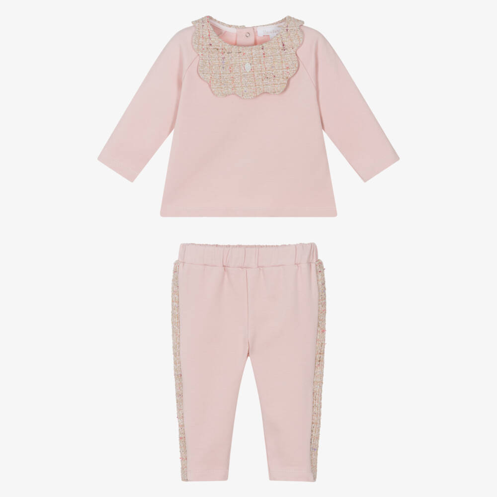 Patachou-Girls Pink Cotton Jersey & Tweed Trouser Set | Childrensalon Outlet