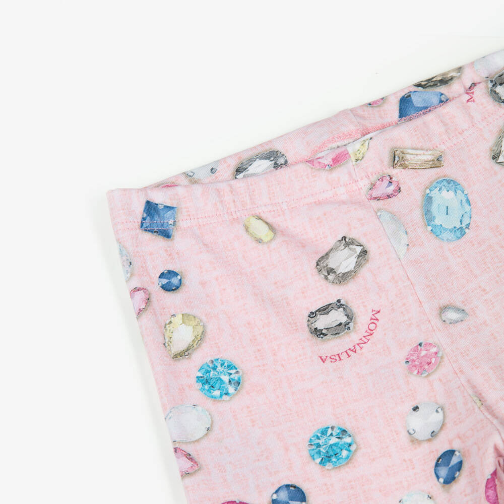 Monnalisa-Girls Pink Cotton Jewel Leggings | Childrensalon Outlet