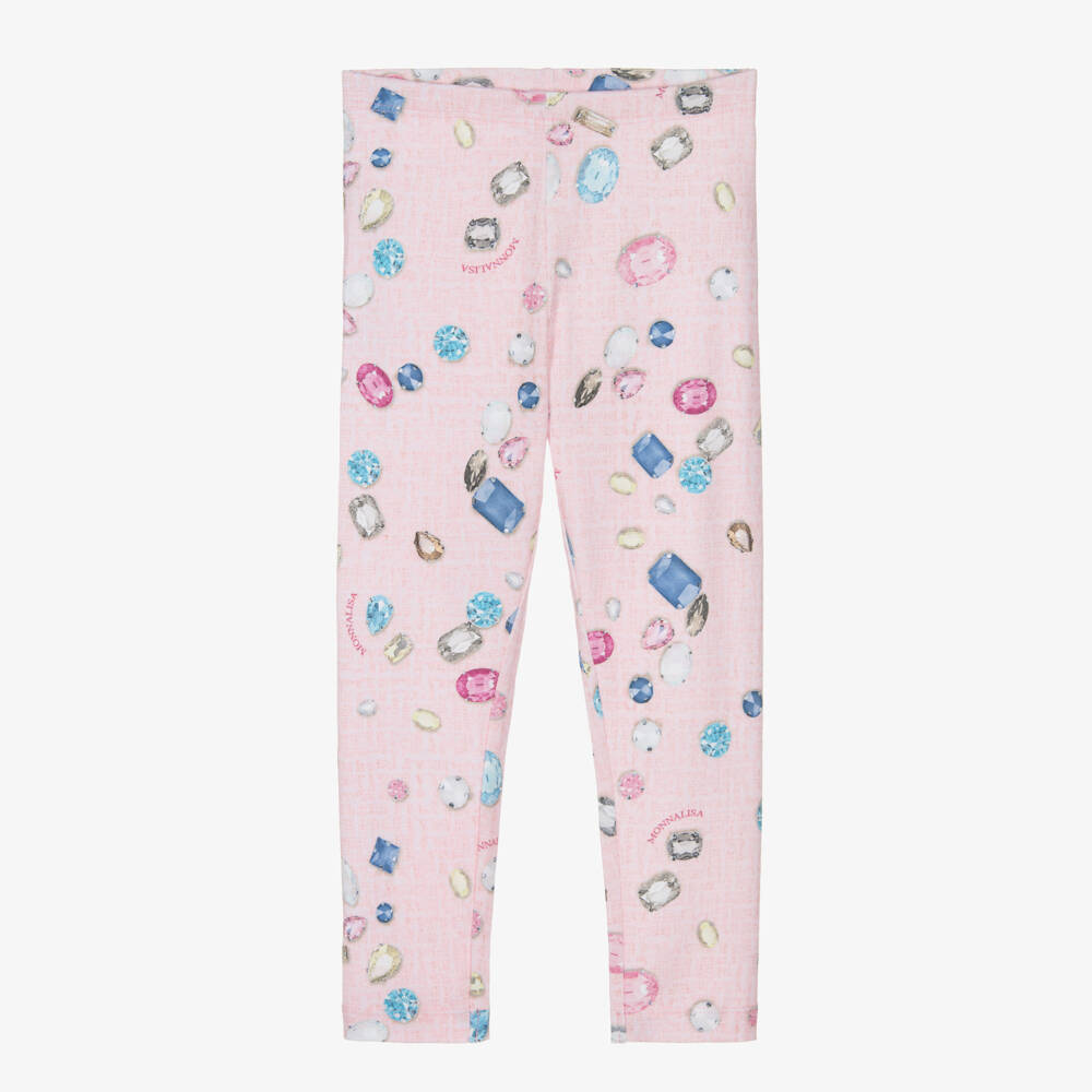 Monnalisa-Girls Pink Cotton Jewel Leggings | Childrensalon Outlet