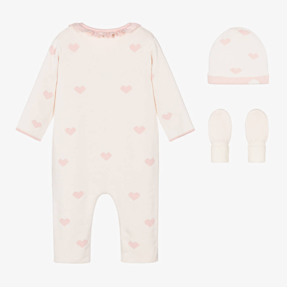 Caramelo Kids-Girls Pink Cotton Knit Babysuit Set | Childrensalon Outlet