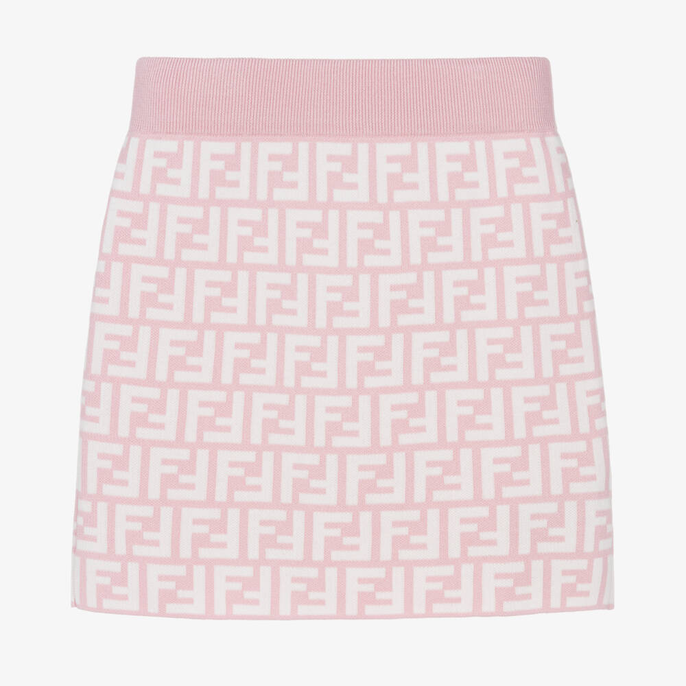 Fendi-Girls Pink Cotton Knit FF Logo Skirt | Childrensalon Outlet