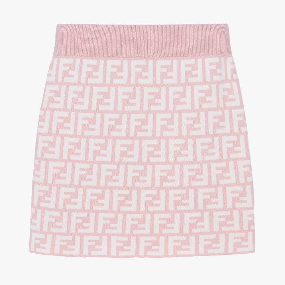 Fendi-Girls Pink Cotton Knit FF Logo Skirt | Childrensalon Outlet