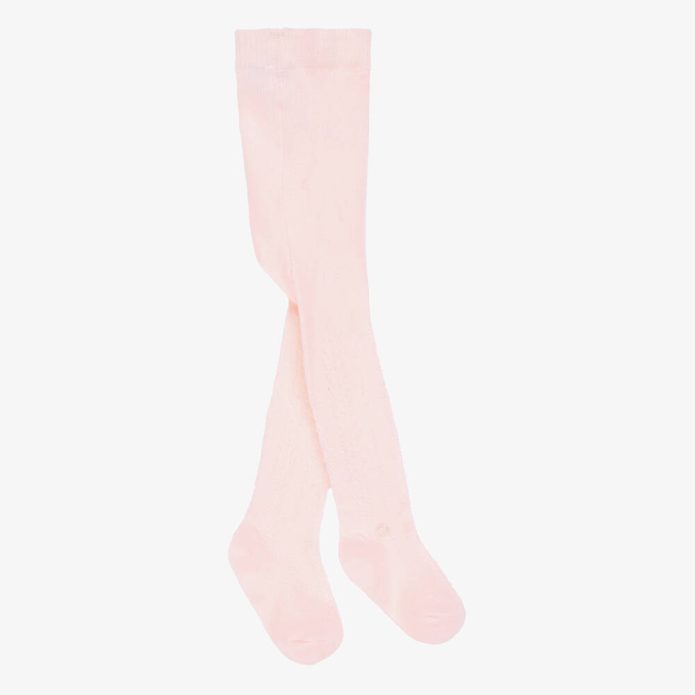 Tartine et Chocolat-Girls Pink Cotton Knit Lace Pattern Tights | Childrensalon Outlet