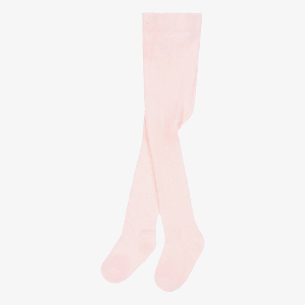 Tartine et Chocolat-Girls Pink Cotton Knit Lace Pattern Tights | Childrensalon Outlet