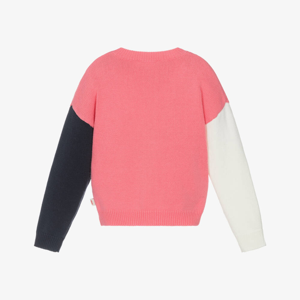 Catimini-Girls Pink Cotton Knit Sweater with Intarsia Flower | Childrensalon Outlet