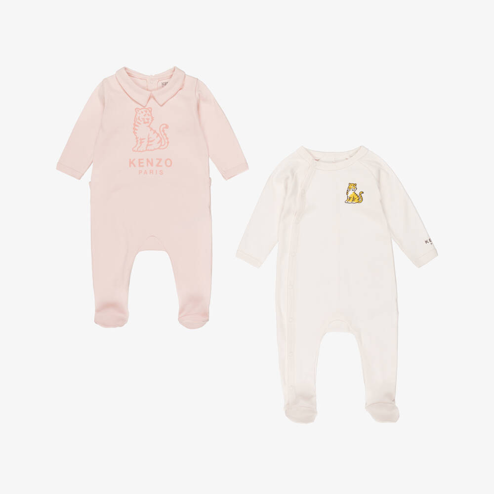 KENZO KIDS-Girls Pink Cotton Kotora Tiger Babygrows (2 Pack) | Childrensalon Outlet