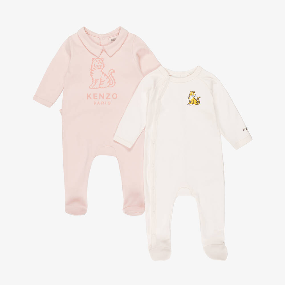 KENZO KIDS-Girls Pink Cotton Kotora Tiger Babygrows (2 Pack) | Childrensalon Outlet
