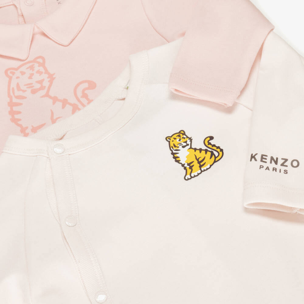 KENZO KIDS-Girls Pink Cotton Kotora Tiger Babygrows (2 Pack) | Childrensalon Outlet