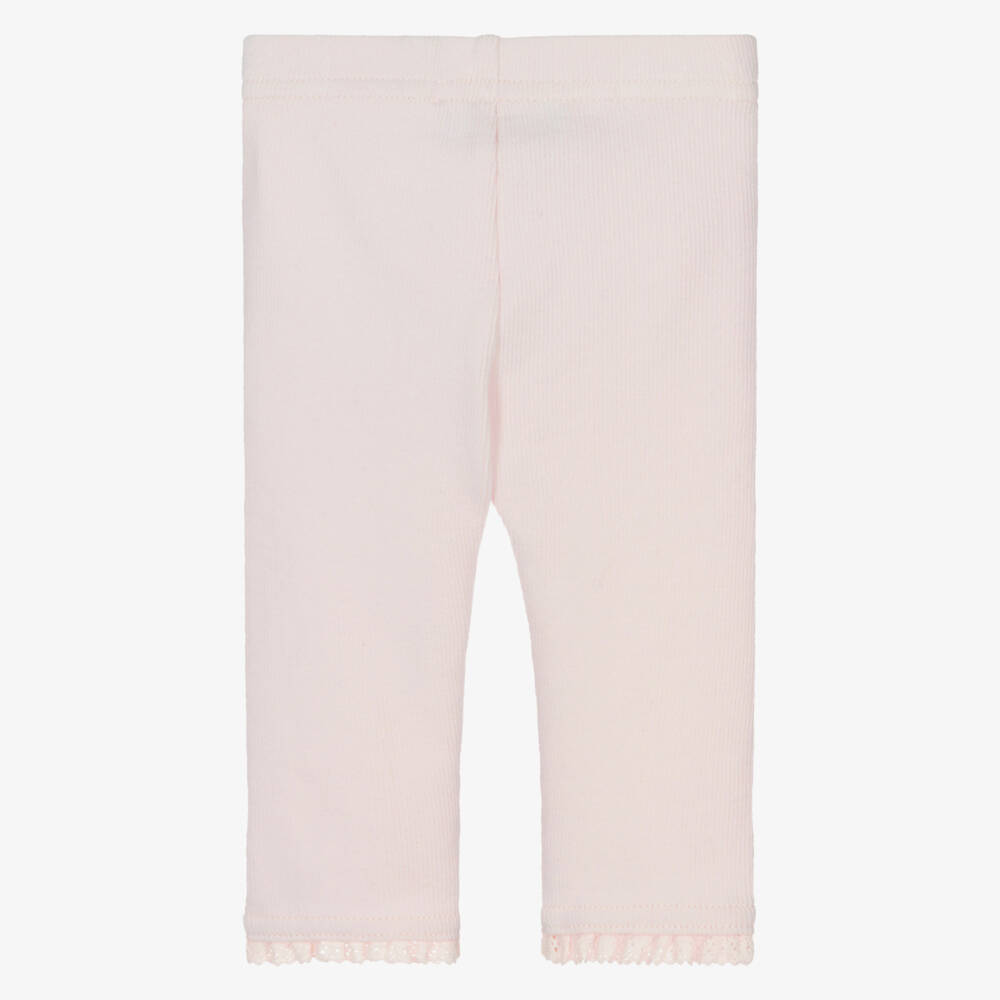 Tartine et Chocolat-Girls Pink Cotton Lace Trimmed Leggings | Childrensalon Outlet