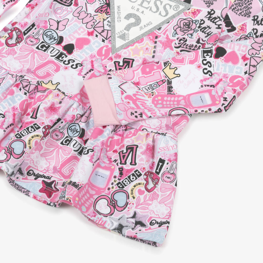 Guess-Girls Pink Cotton Leggings Set with Graphic Logo Print | Childrensalon Outlet