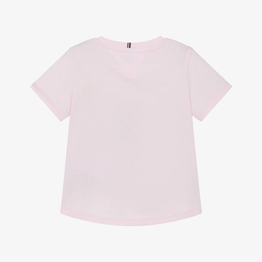 Tommy Hilfiger-Girls Pink Cotton Metallic Logo T-Shirt | Childrensalon Outlet