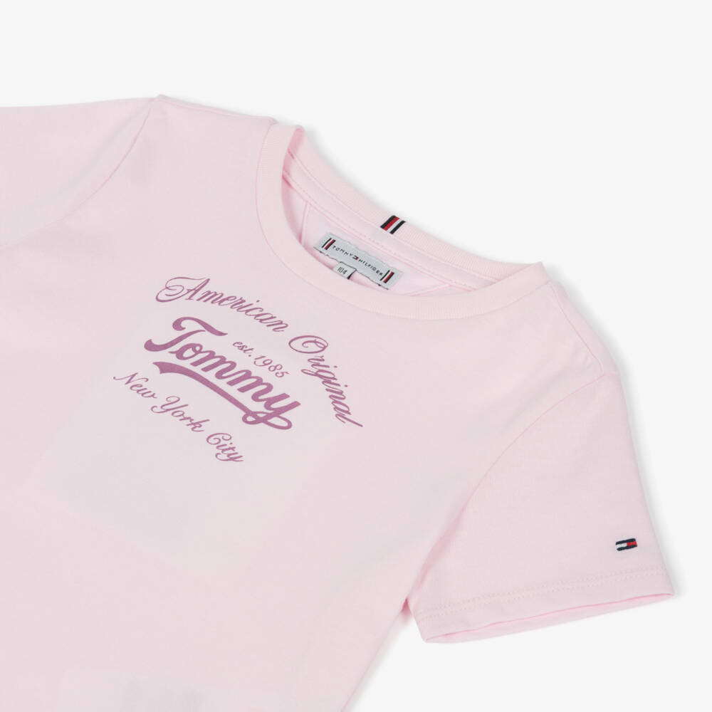 Tommy Hilfiger-Girls Pink Cotton Metallic Logo T-Shirt | Childrensalon Outlet