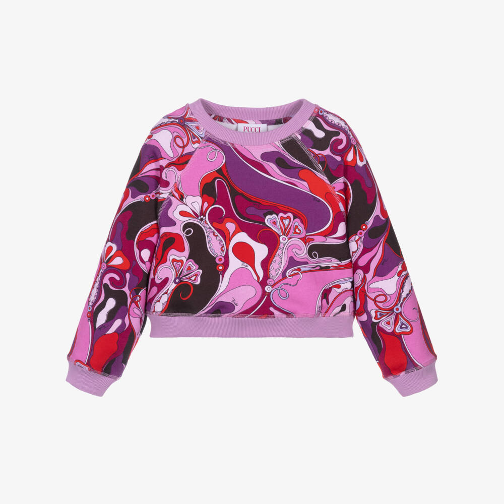 PUCCI-Girls Pink Cotton Orchidee Sweatshirt | Childrensalon Outlet