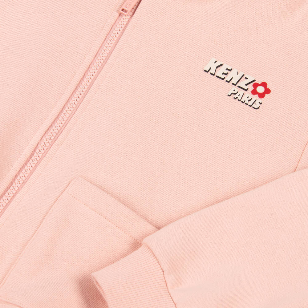 KENZO KIDS-Girls Pink Cotton Planet Boke Zip-Up Top | Childrensalon Outlet
