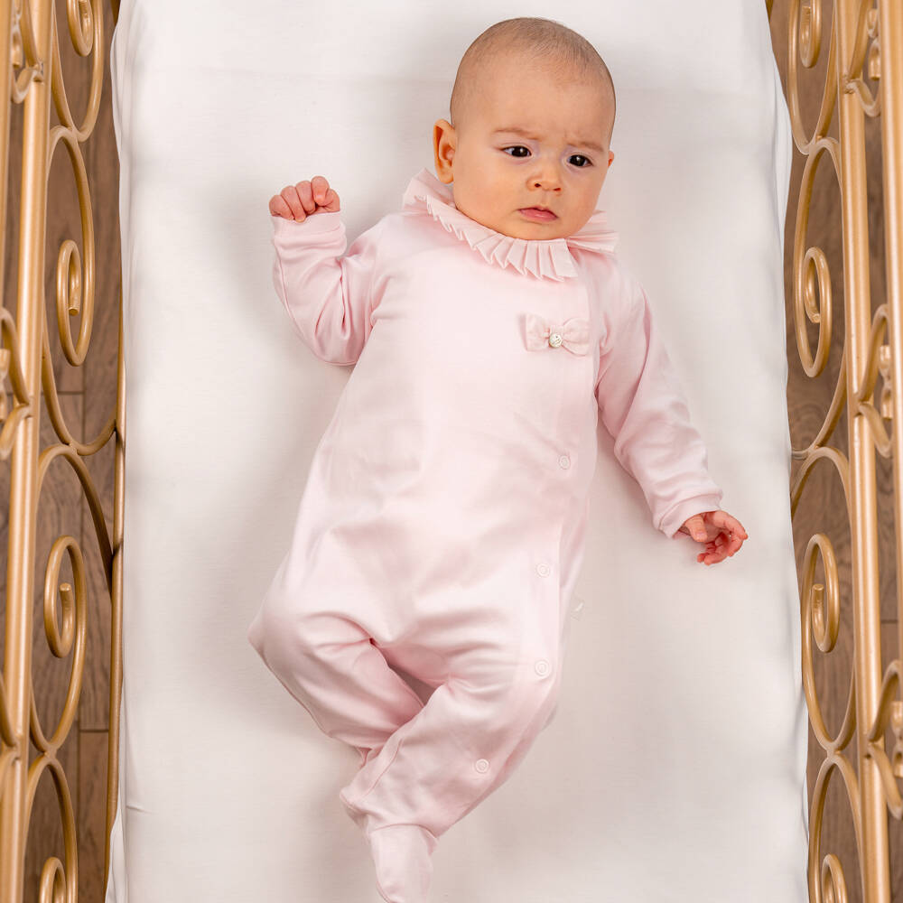 Pureté Du... Bébé-Girls Pink Cotton Pleat Collar Babygrow | Childrensalon Outlet
