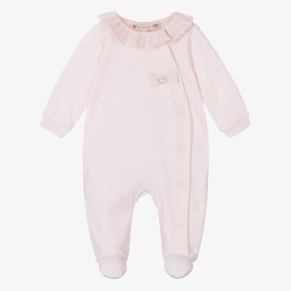 Pureté Du... Bébé-Girls Pink Cotton Pleat Collar Babygrow | Childrensalon Outlet