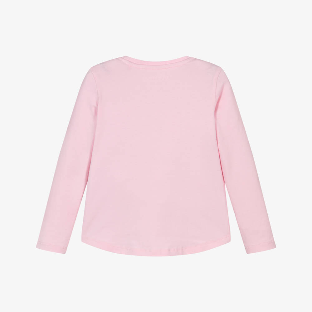 Guess-Girls Pink Cotton Sequin Logo Top | Childrensalon Outlet