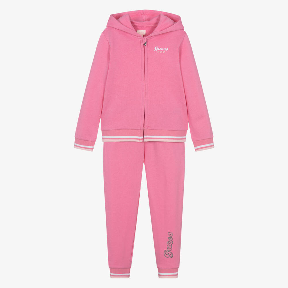 Guess-بدلة رياضية قطنية وردية للبنات مزينة بالترتر | Childrensalon Outlet